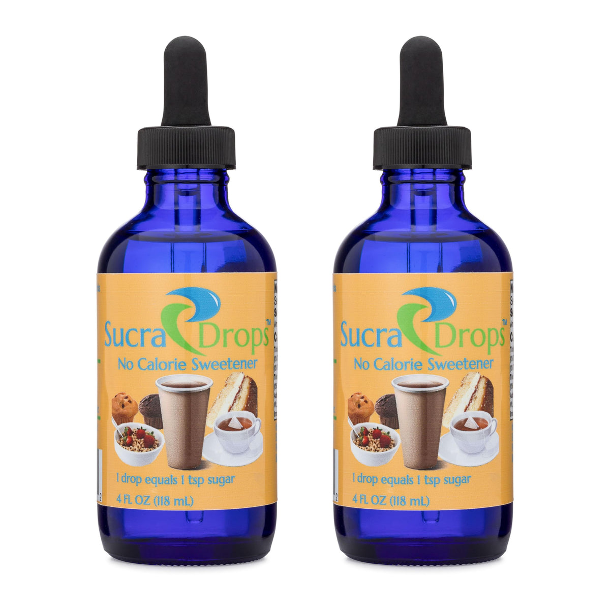 SucraDrops bottle with dropper showing precise pour for hot and cold beverages