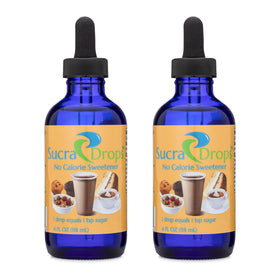 SucraDrops bottle with dropper showing precise pour for hot and cold beverages