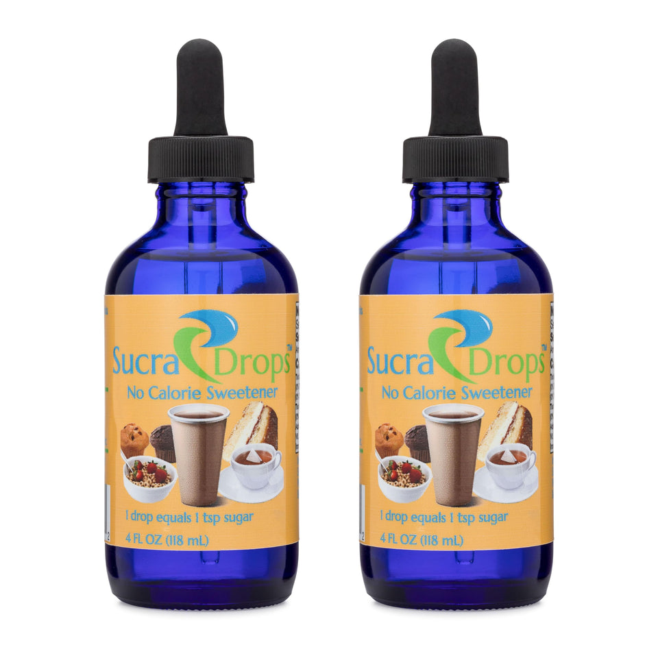 SucraDrops bottle with dropper showing precise pour for hot and cold beverages