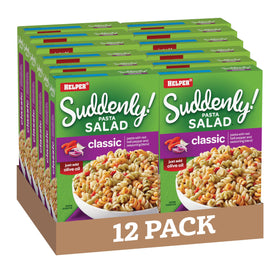 Suddenly Salad Classic pasta salad box shows the kit contents for a quick side