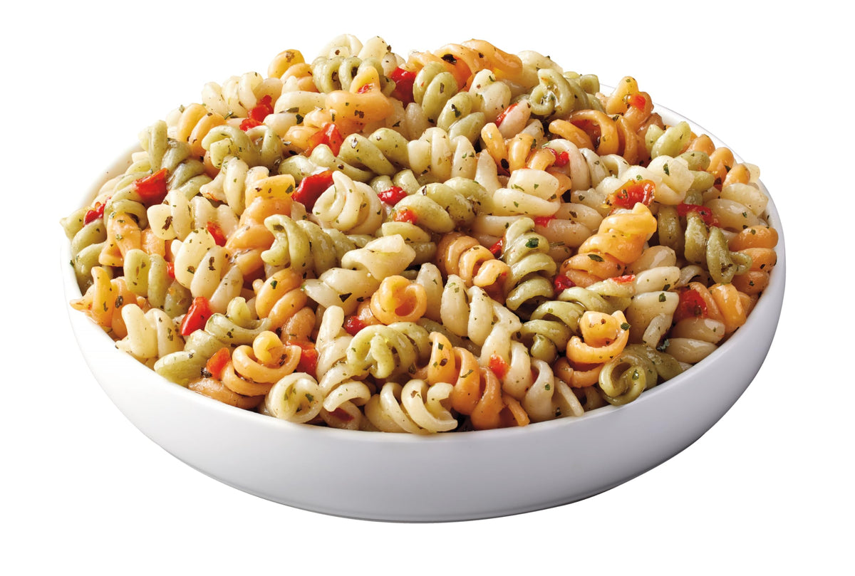 Suddenly Salad Classic pasta salad ingredients ready to customize with fresh vegetables