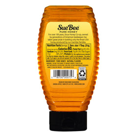 Sue Bee Lemon Honey bottle close-up on the label showing pure honey.