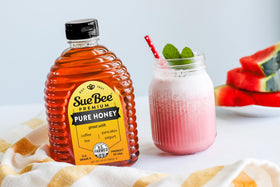 Sue Bee honey jar ready for tea, toast, and table use.