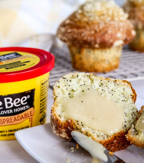 Sue Bee Spun Clover Honey pour captures smooth drizzle for tea and toast.