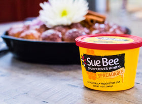 Sue Bee Spun Clover Honey in a warm cup elevates the tea moment.