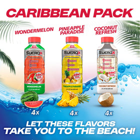 SueroX Wondermelon display with watermelon-strawberry flavor for post-workout recovery.