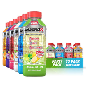 SueroX zero sugar electrolyte bottle for balanced hydration.