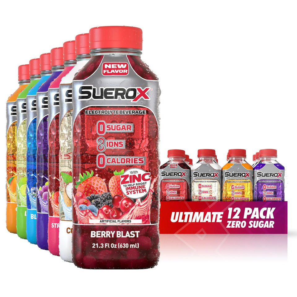 SueroX Zero Sugar Electrolyte Drink bottle ready for on-the-go hydration.