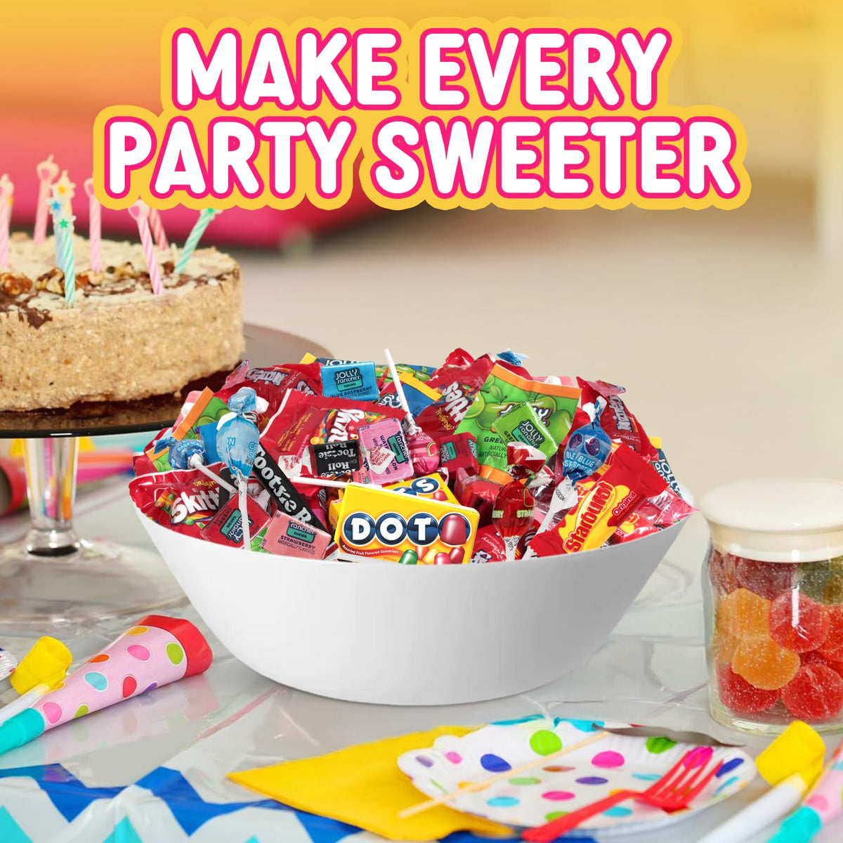 Sugadelic holiday table setup with assorted candies for festive moments