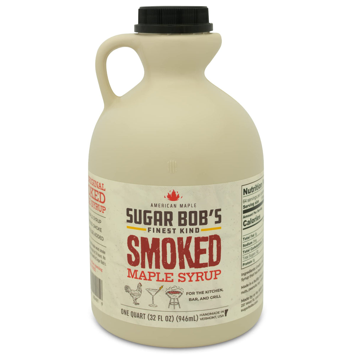 Sugar Bob's Finest Kind smoked maple syrup bottle showing Vermont flavor ideal for glazes