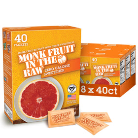 Sugar In The Raw Monk Fruit packets box showcases zero-calorie sweetness for daily use.