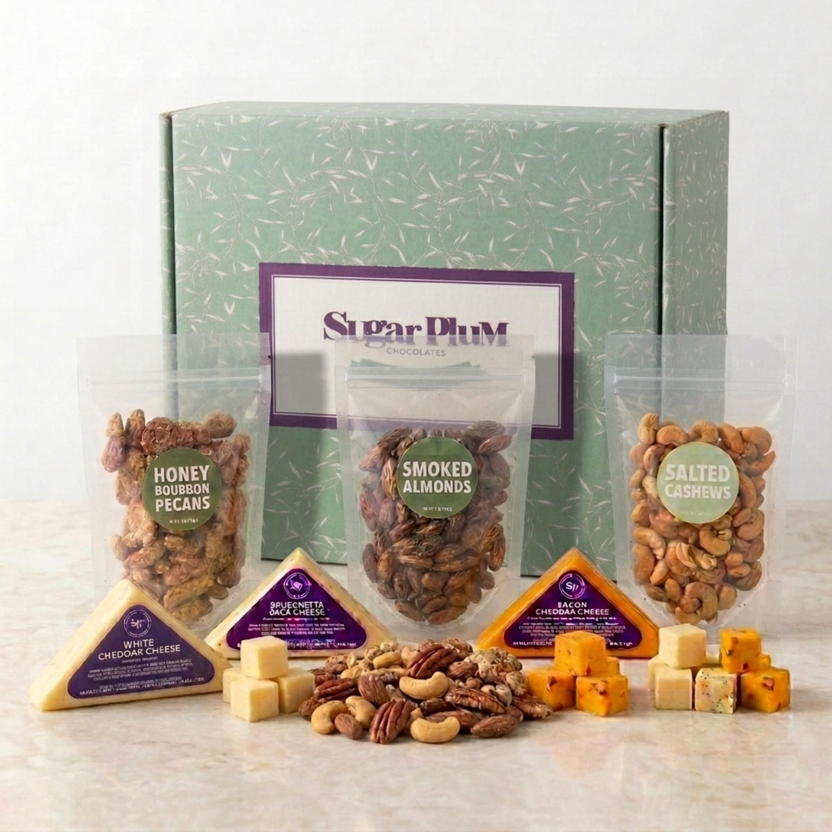 SUGAR PLUM cheese and nuts gift basket assortment for elegant entertaining