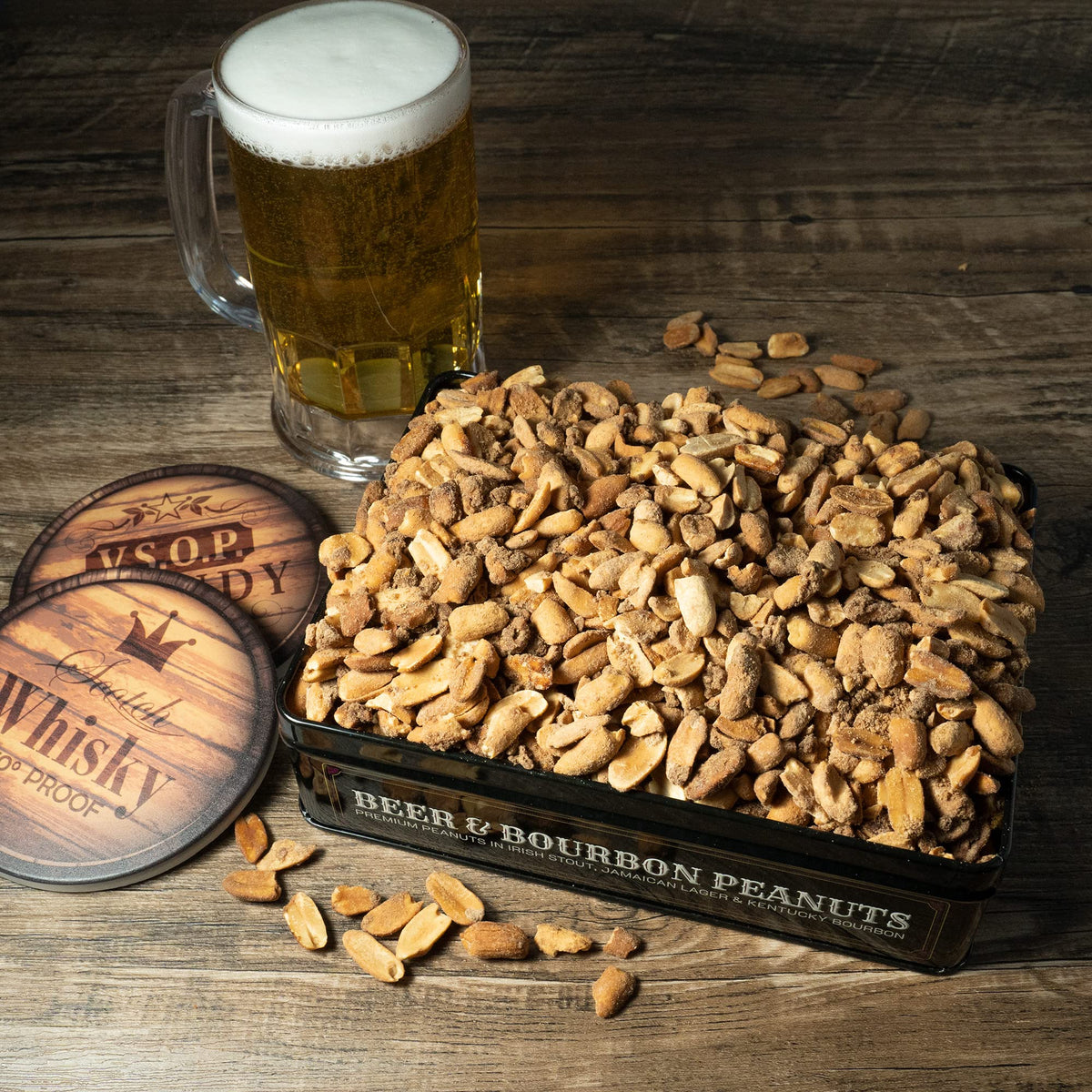 Sugar Plum Irish stout infused peanuts close-up for bold flavors