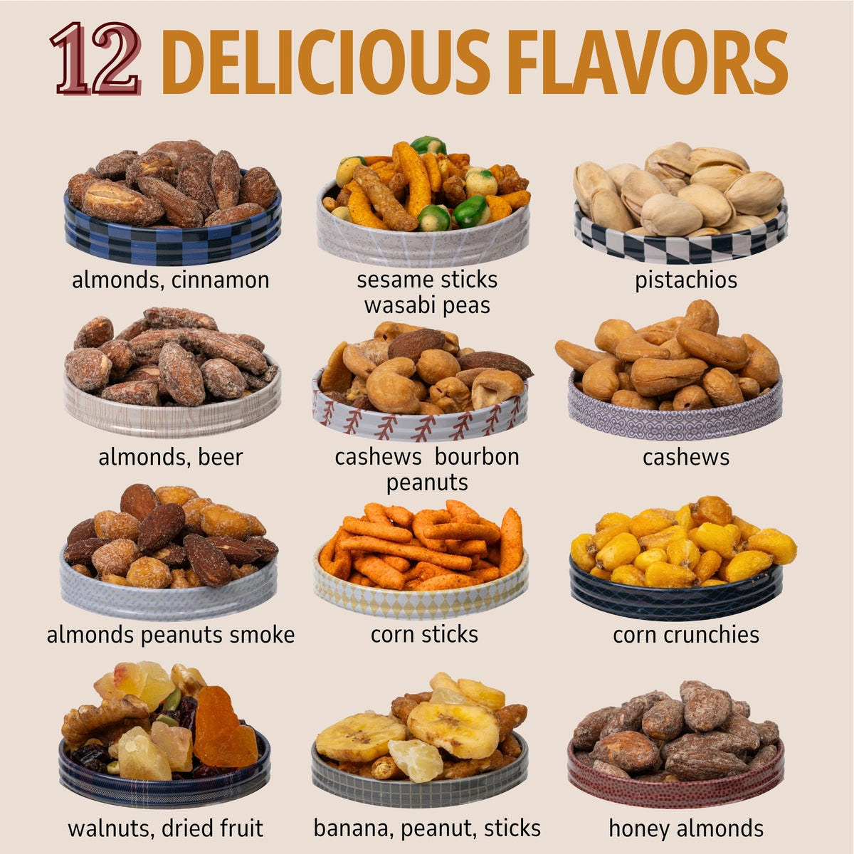 Sugar Plum snack variety close-up highlights 12 unique treats for snacking enthusiasts.