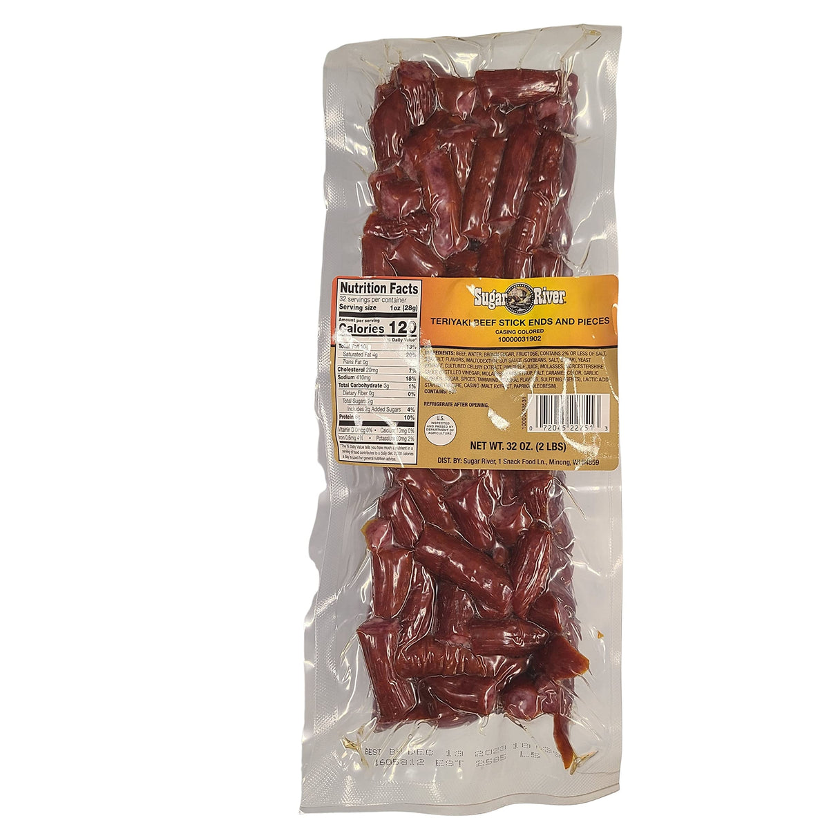 Sugar River ends and pieces in teriyaki beef, bite-sized for easy snacking anywhere.