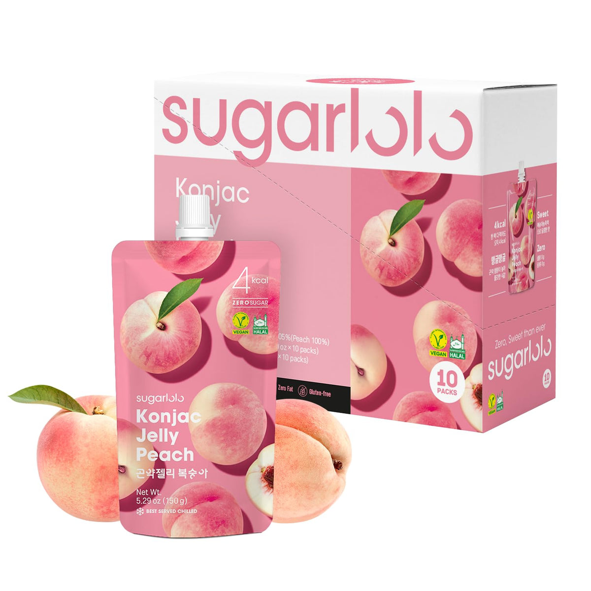 Sugarlolo Konjac Sweet Peach Jelly Pouch Front view for portable snacking.