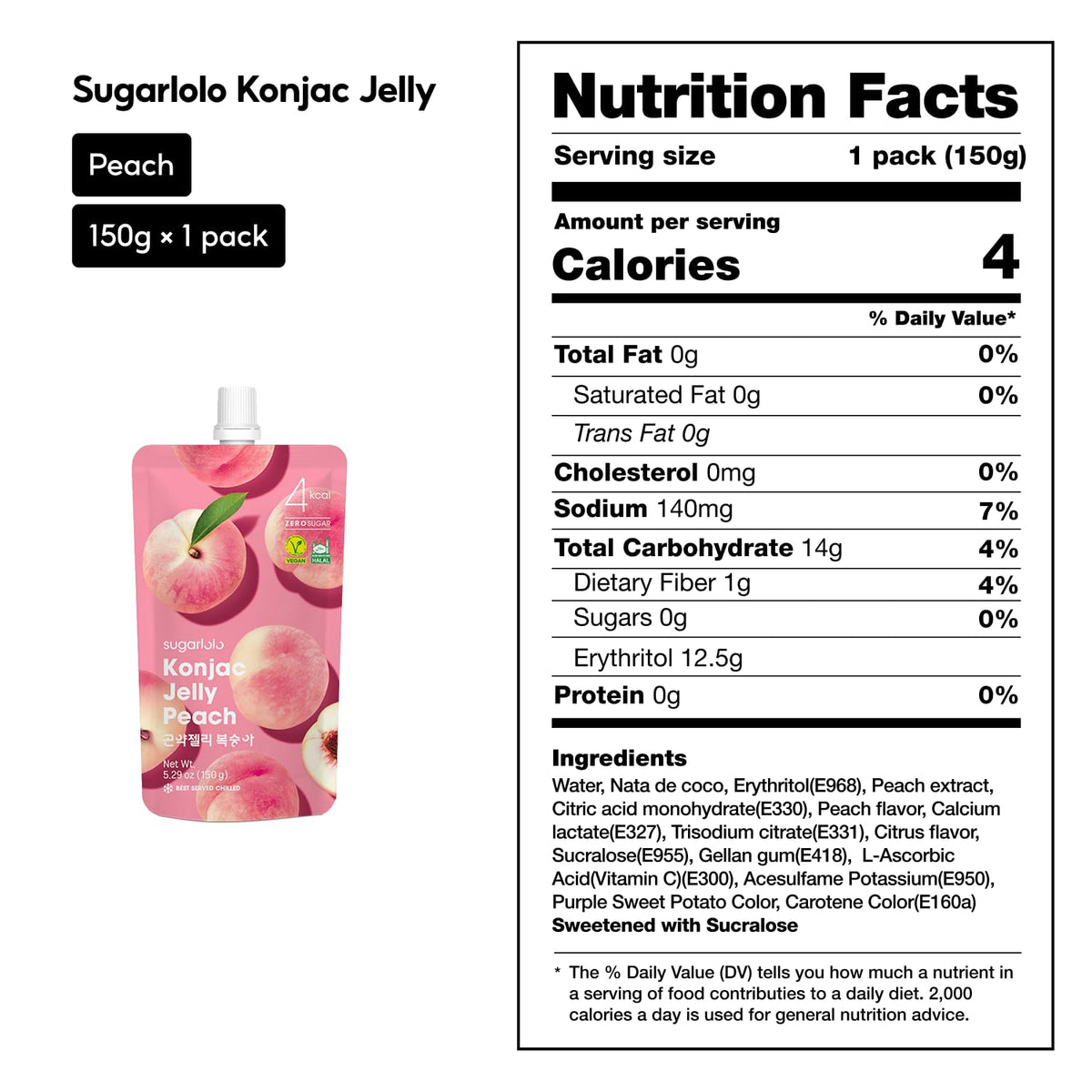 Sugarlolo Konjac Sweet Peach Jelly Pouch Side view, grab-and-go convenience.