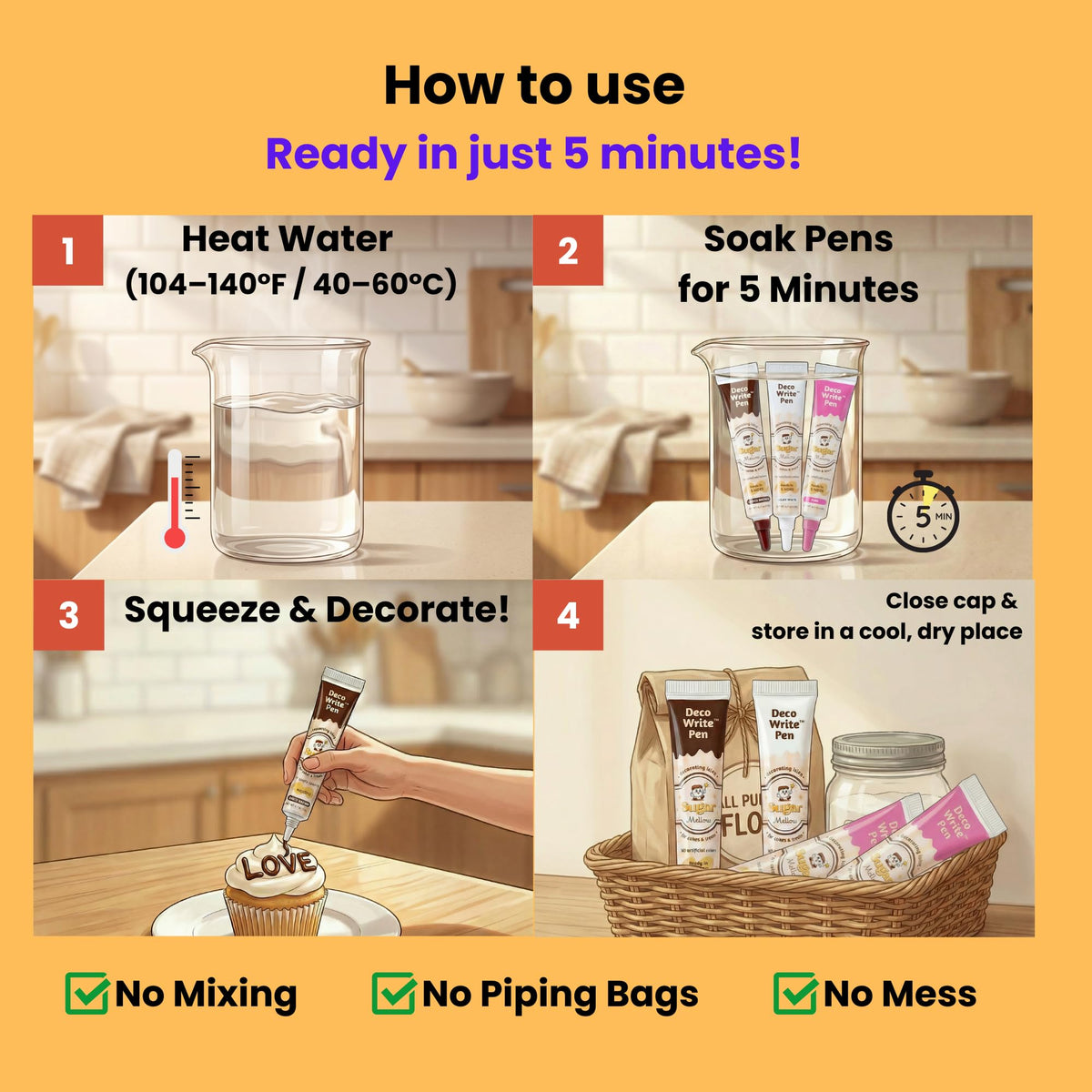 SugarMellow icing sets firm in 10 to 20 minutes