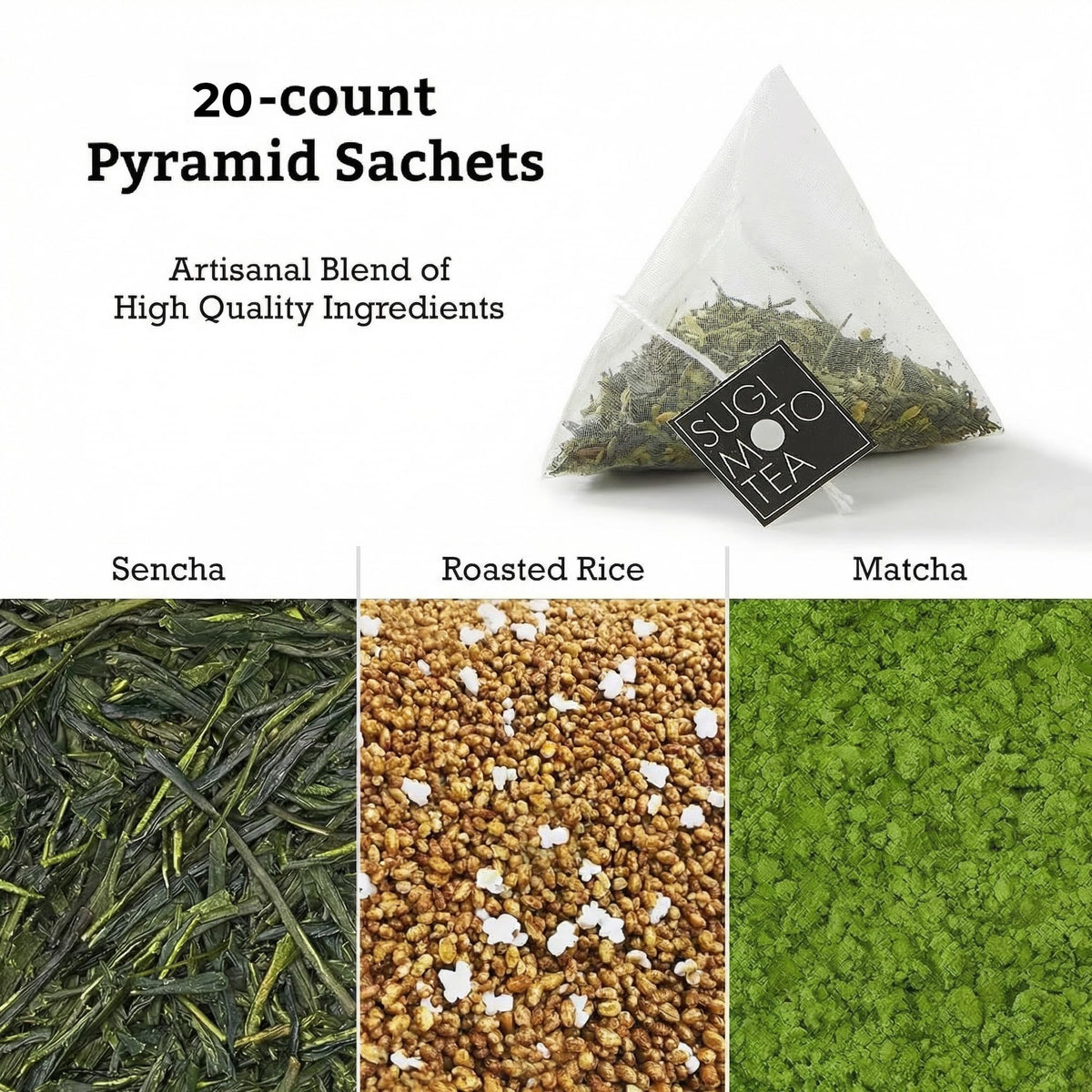 Sugimoto Tea Genmaicha sencha and matcha blend visual—vibrant green hues.