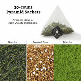 Sugimoto Tea Genmaicha sencha and matcha blend visual—vibrant green hues.