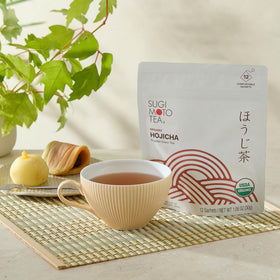 SUGIMOTO TEA Hojicha hot brew setup in a cup for a warm cup