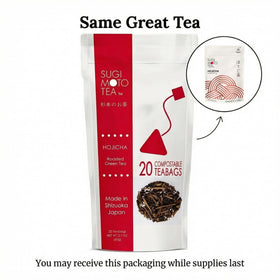 Sugimoto Tea Hojicha loose leaf close-up highlights kukicha leaves for nuanced flavor.