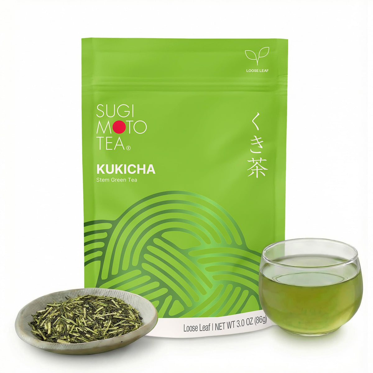 Sugimoto Tea Kukicha stem loose leaf close-up highlighting quality and nuanced aroma.