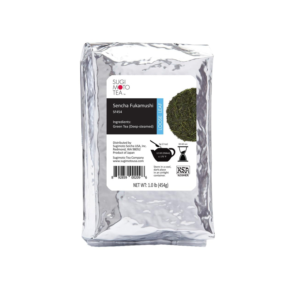 Sugimoto Tea Sencha Fukamushi bulk 1lb – rich aroma and smooth finish for daily tea.