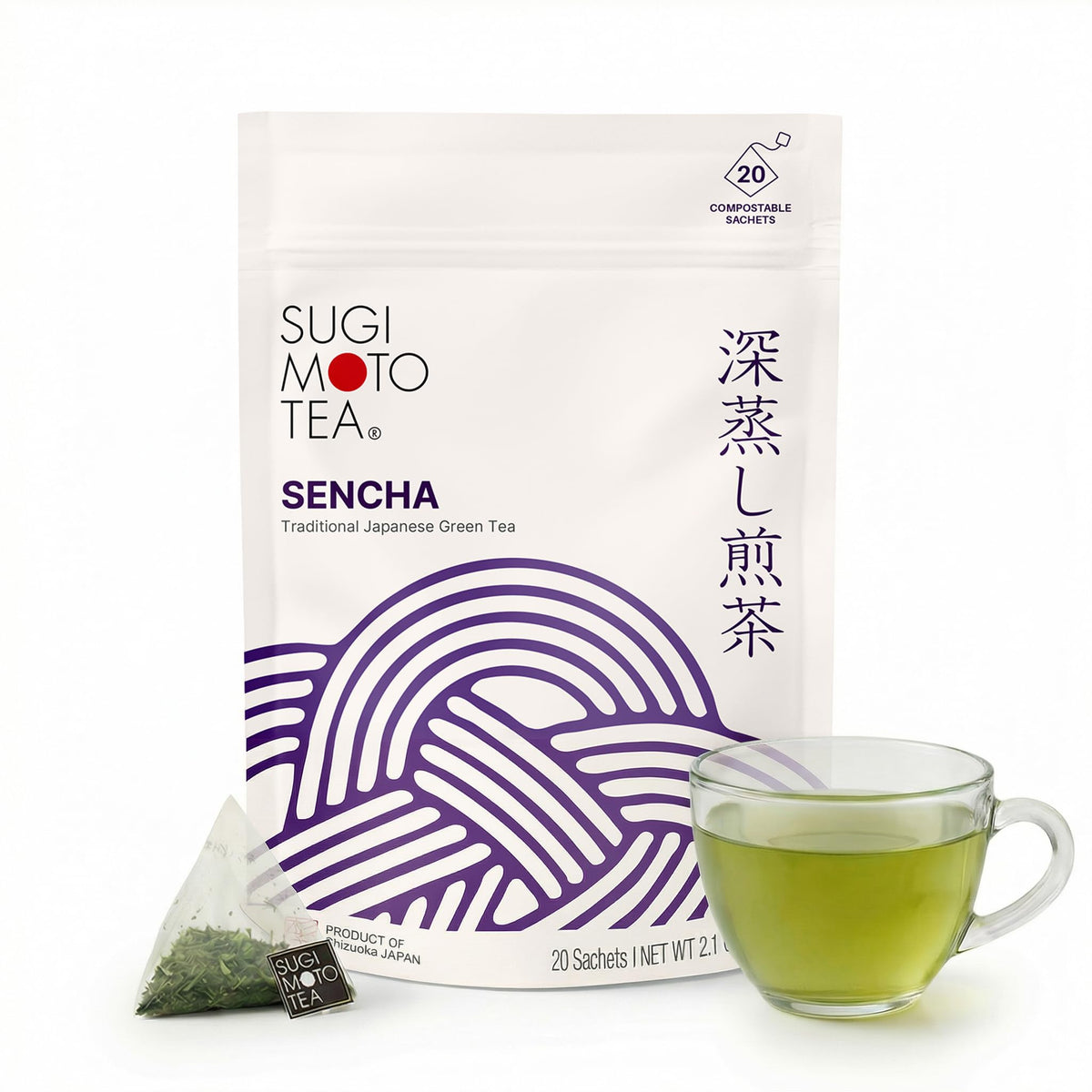 Sugimoto Tea Sencha Fukamushi tea bags in pack ready for hot or cold brew