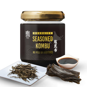 SUI of Tokyo Seasoned Kombu bottle highlighting premium flavor for warm rice