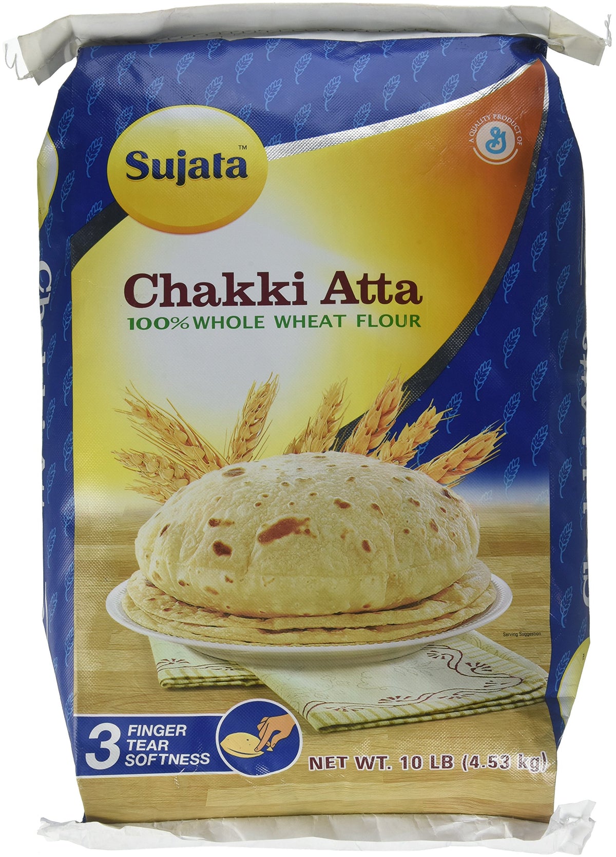 Sujata Chakki Atta 10-pound bag of whole wheat flour for daily baking