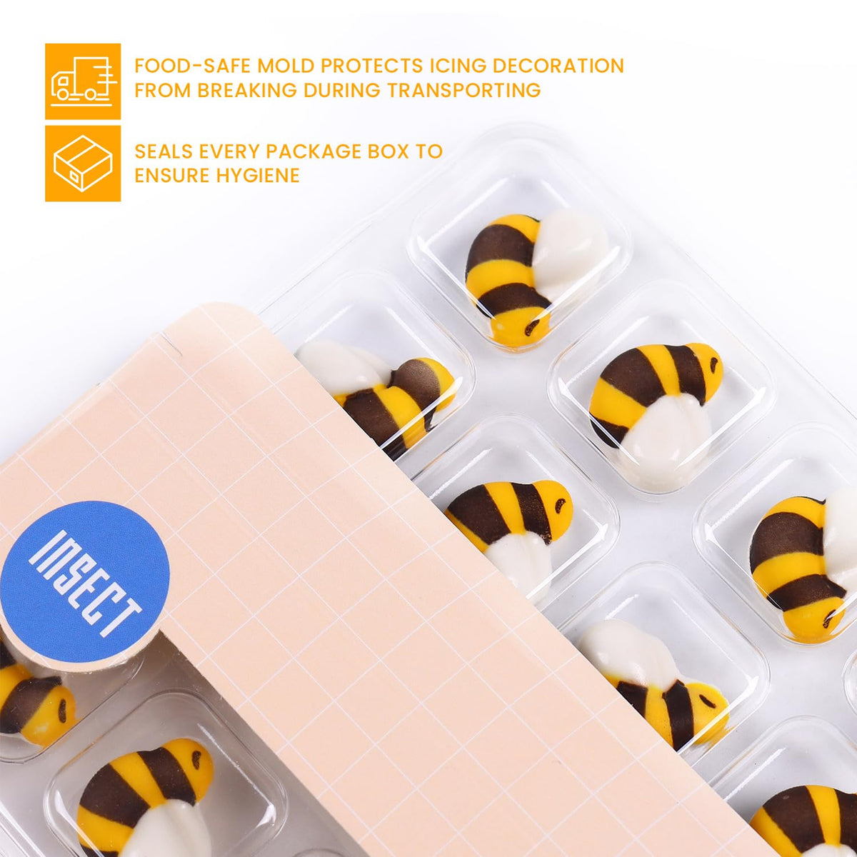 Sujoygar Nut-free and dairy-free bee decorations for kid-friendly desserts.