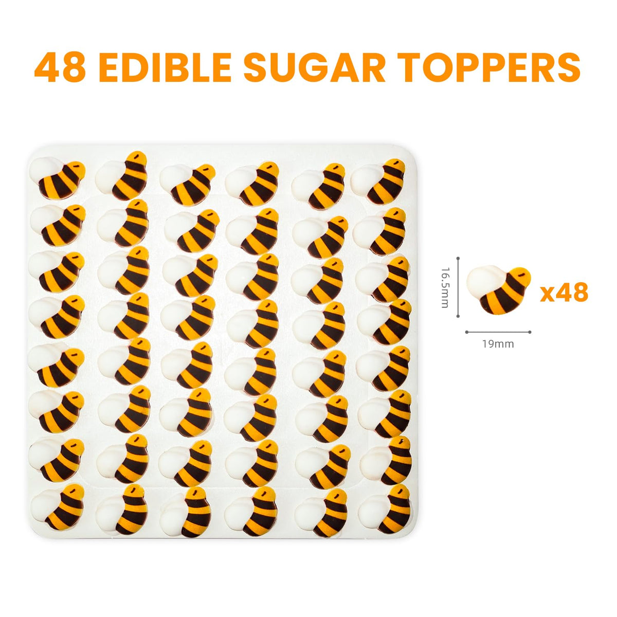 Sujoygar edible bee toppers viewed from back to show coating.
