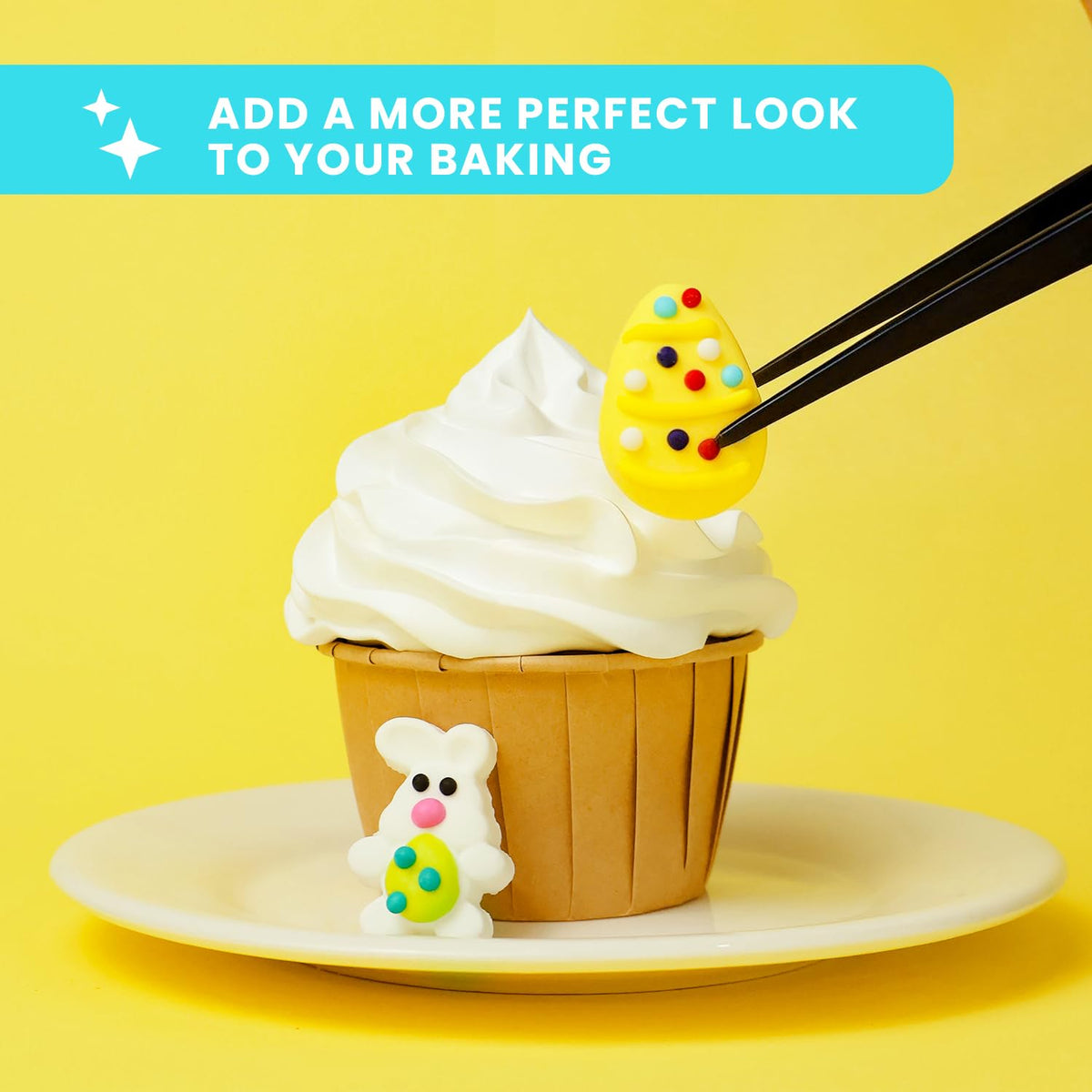 Sujoygar edible Easter egg toppers add vibrant color to cakes.