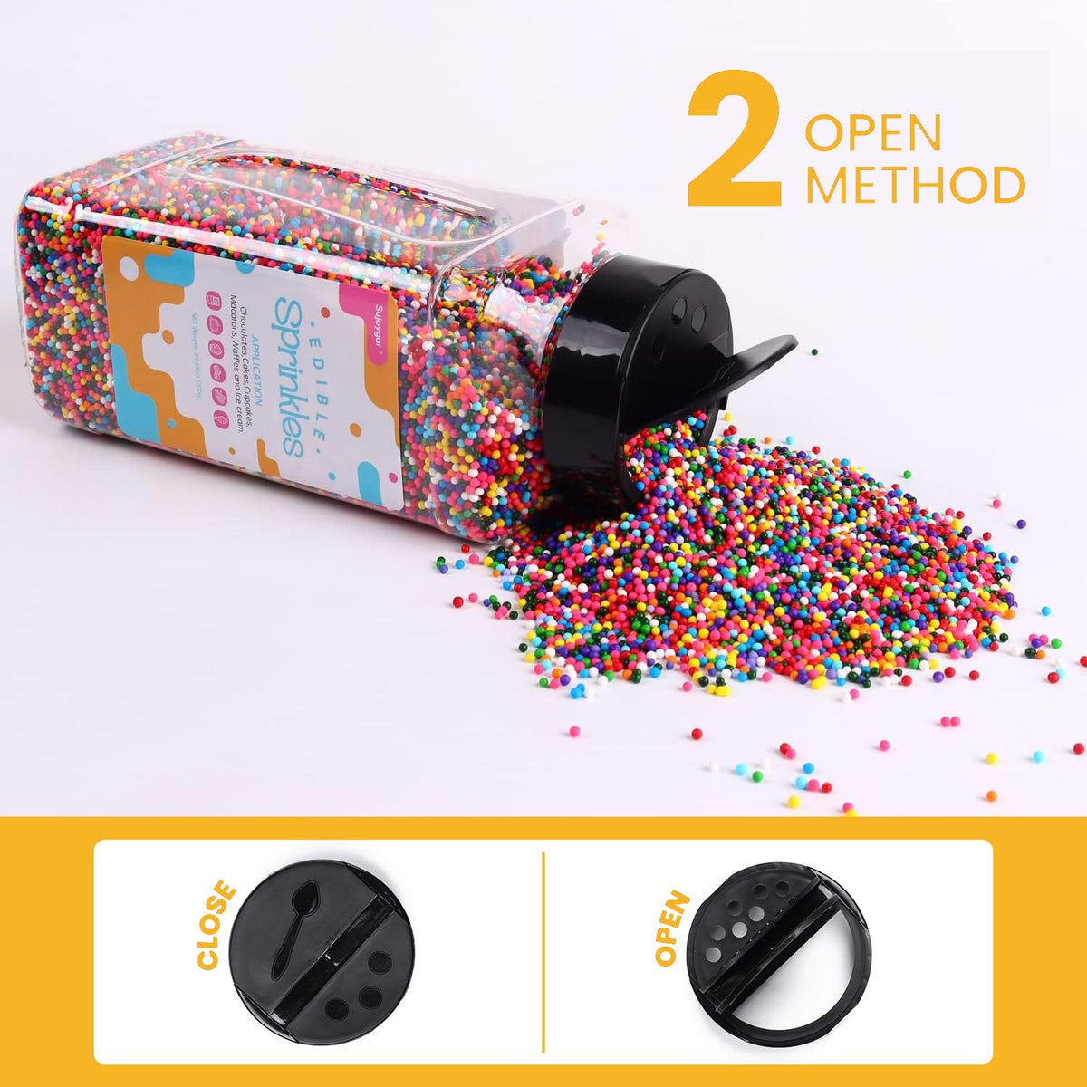 Sujoygar Rainbow Sprinkles on a cake for festive decorating