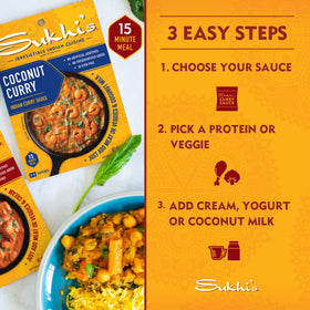 Sukhi's chicken tikka masala sauce simmer in pan for rich curry.