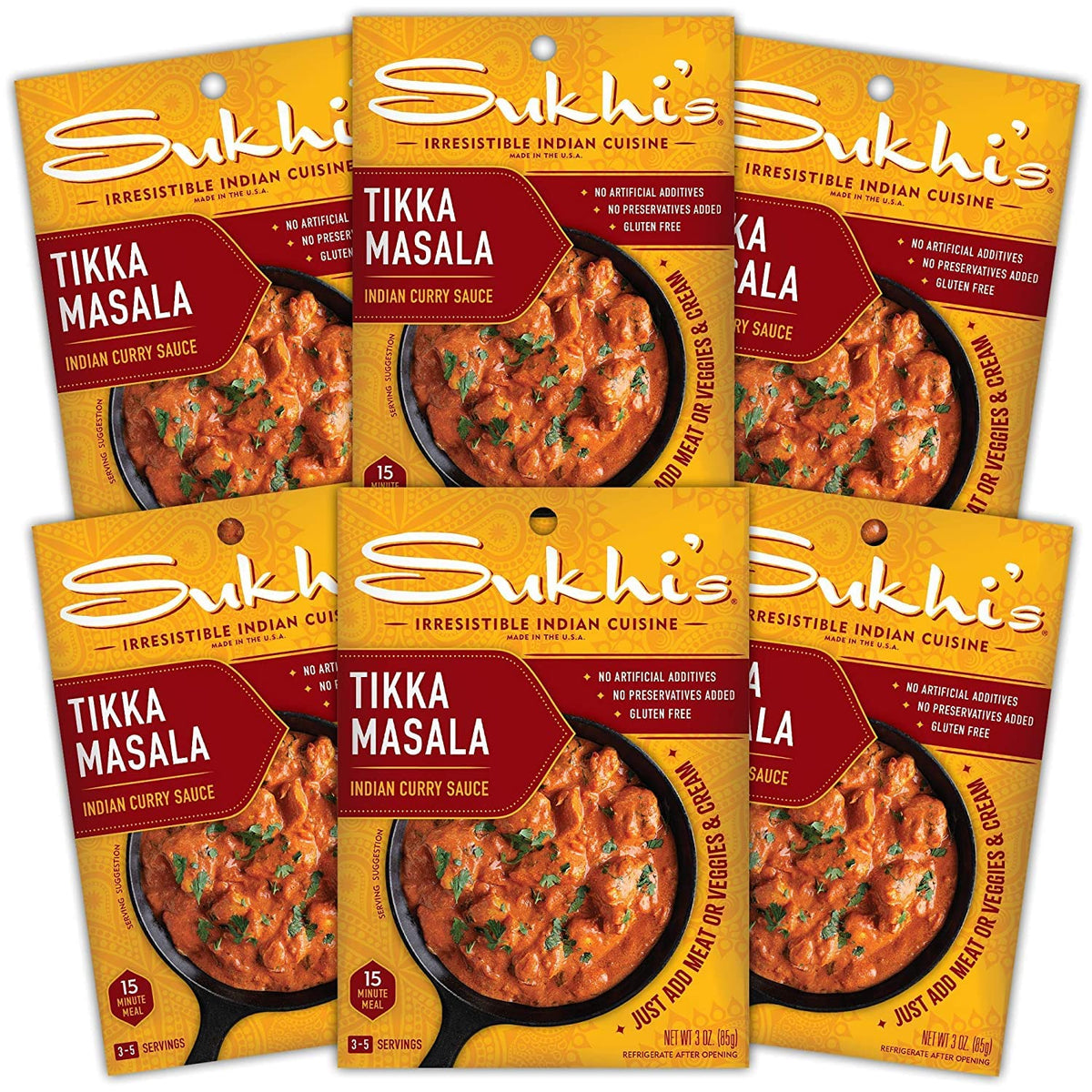 Sukhi's Tikka Masala paste bottle pour for quick weeknight dinners.