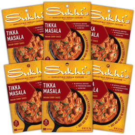 Sukhi's Tikka Masala paste bottle pour for quick weeknight dinners.