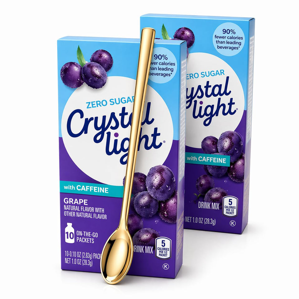 Sukkar Pasha Crystal Light On The Go lemonade pack with spoon for on-the-go refreshment.