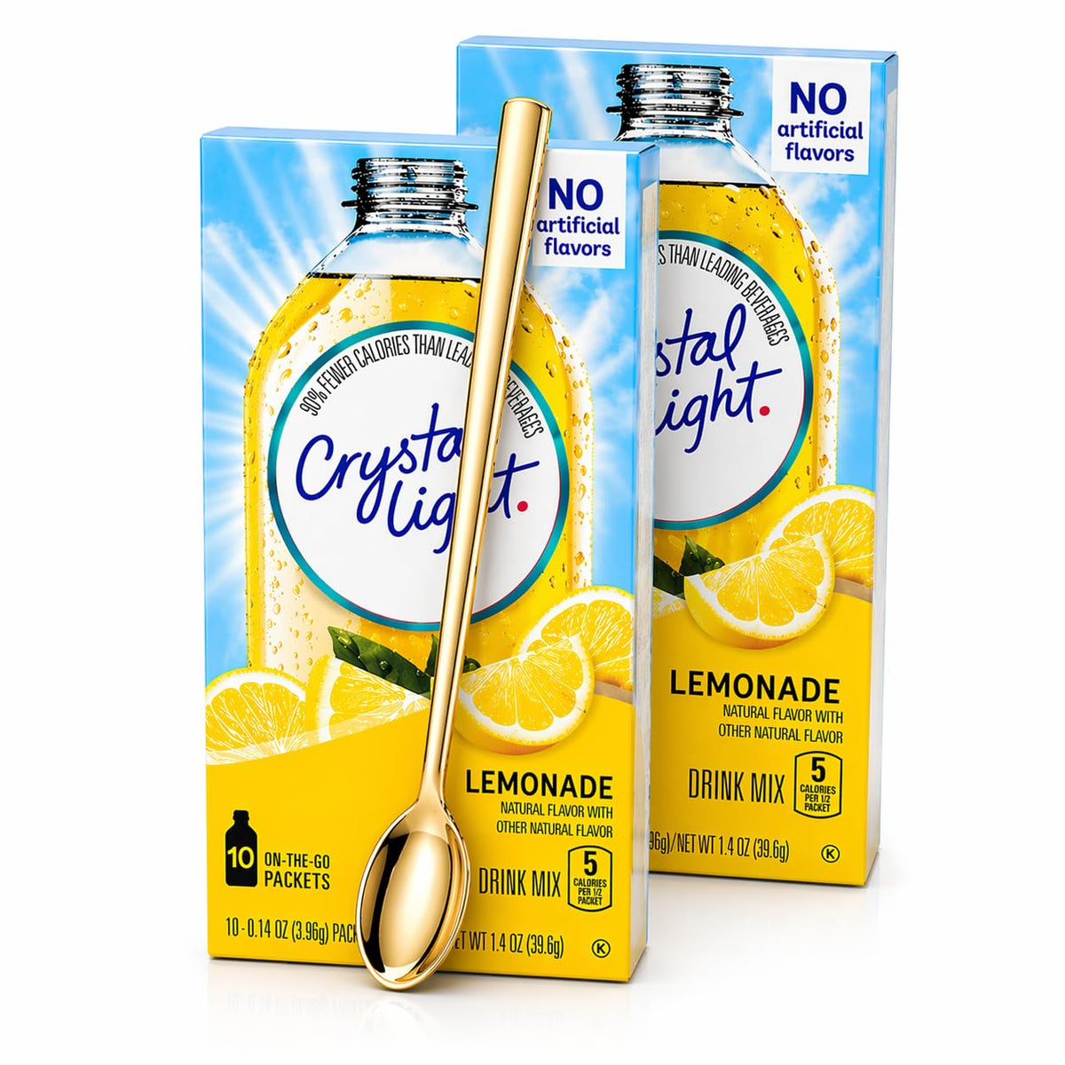 Sukkar Pasha Crystal Light On The Go natural lemonade pouches provide sugar-free, low-calorie refreshment.