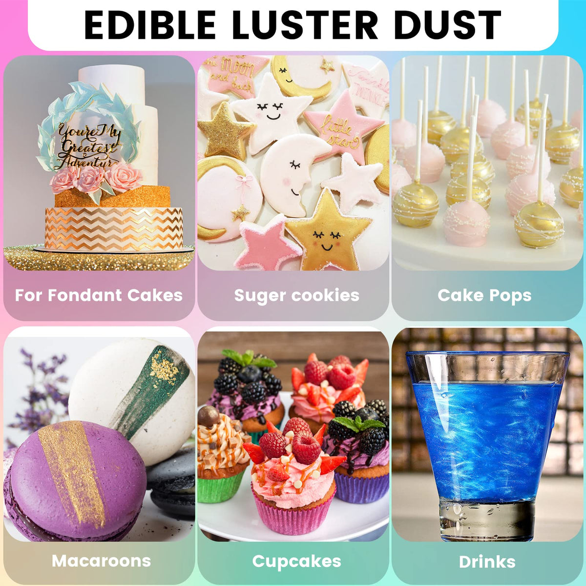 SUVKTDY glitter dust on chocolate or fondant delivers a glossy, premium finish.