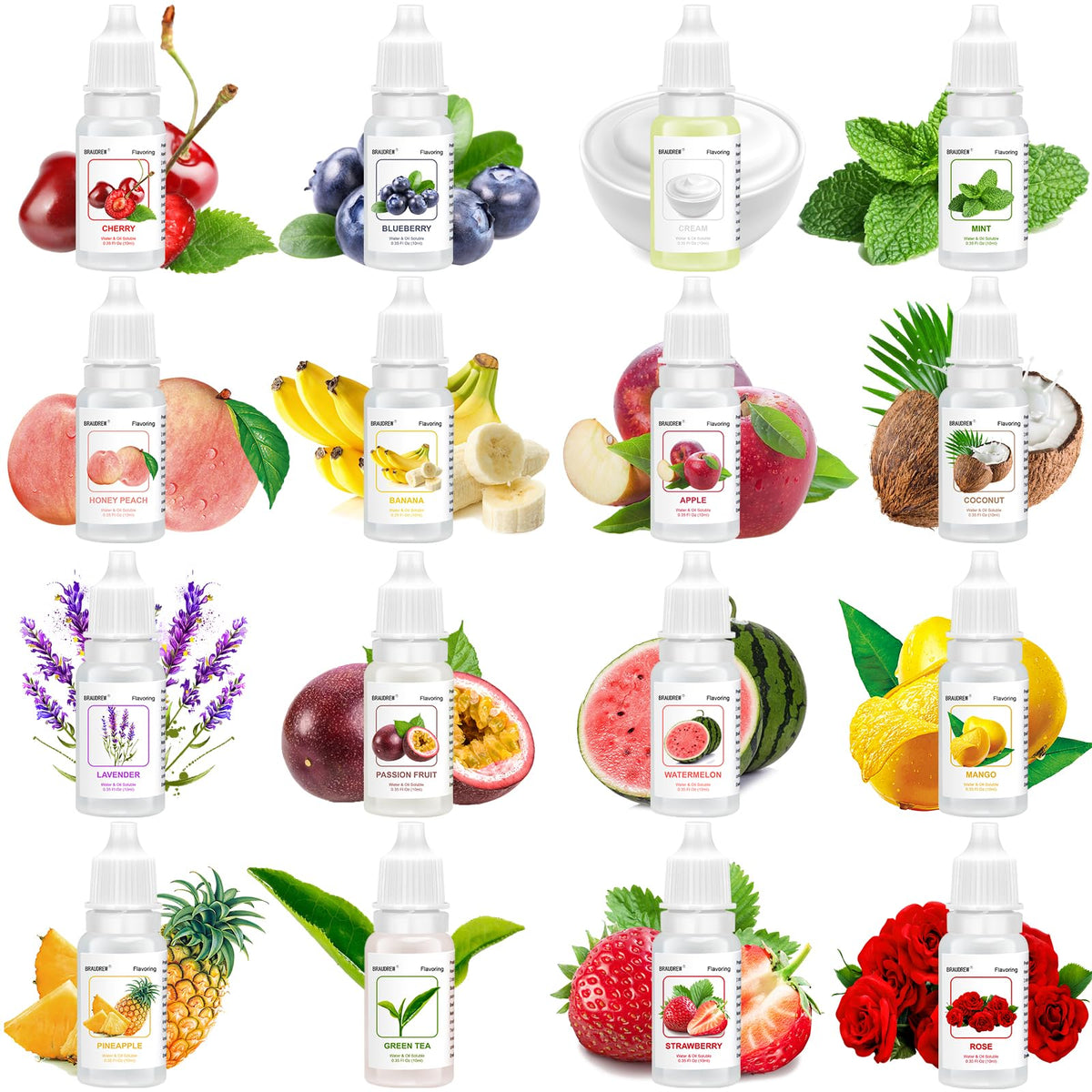 SUKVTDY flavor oil collection displaying 16 flavors for versatile DIY projects