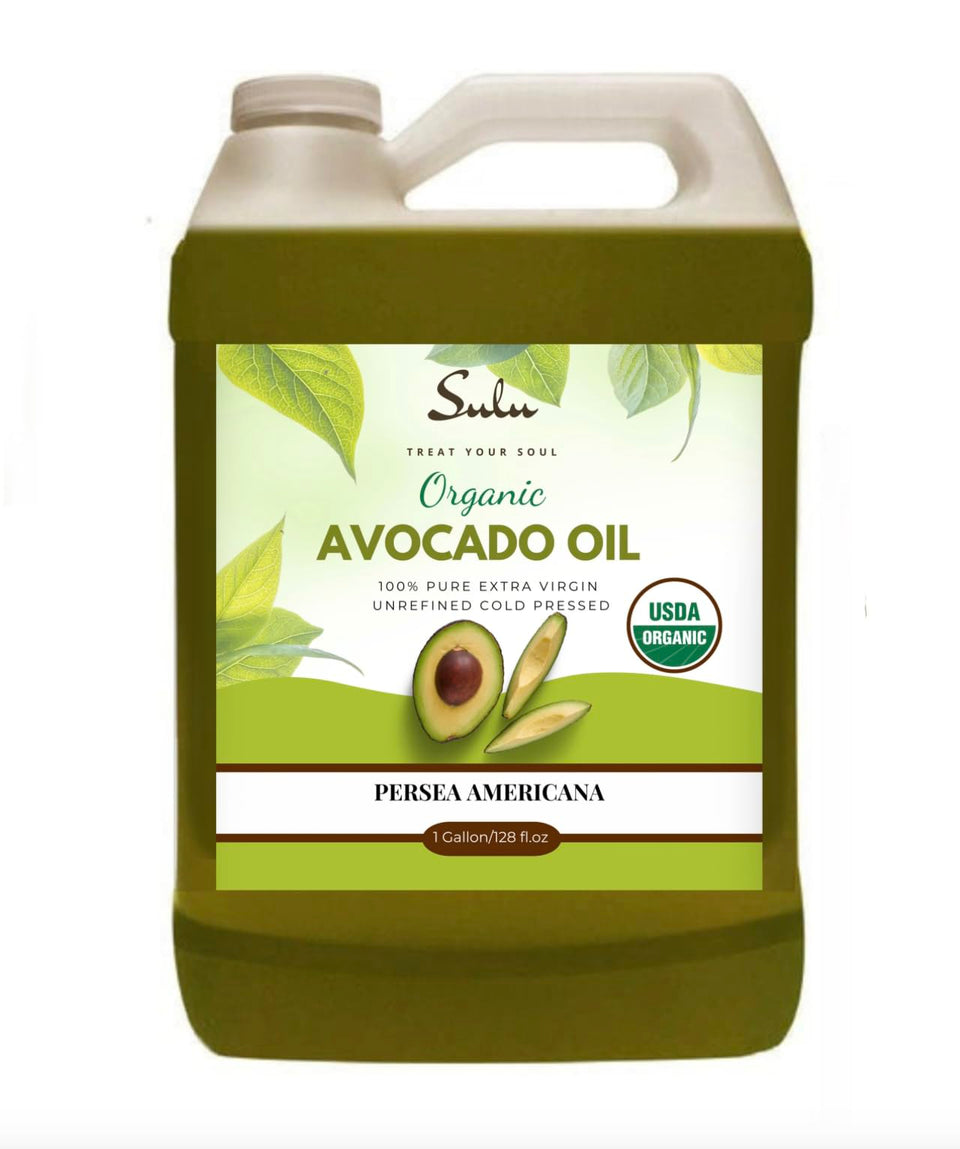 SULU Organics avocado oil bottle for everyday cooking and gentle skin care.