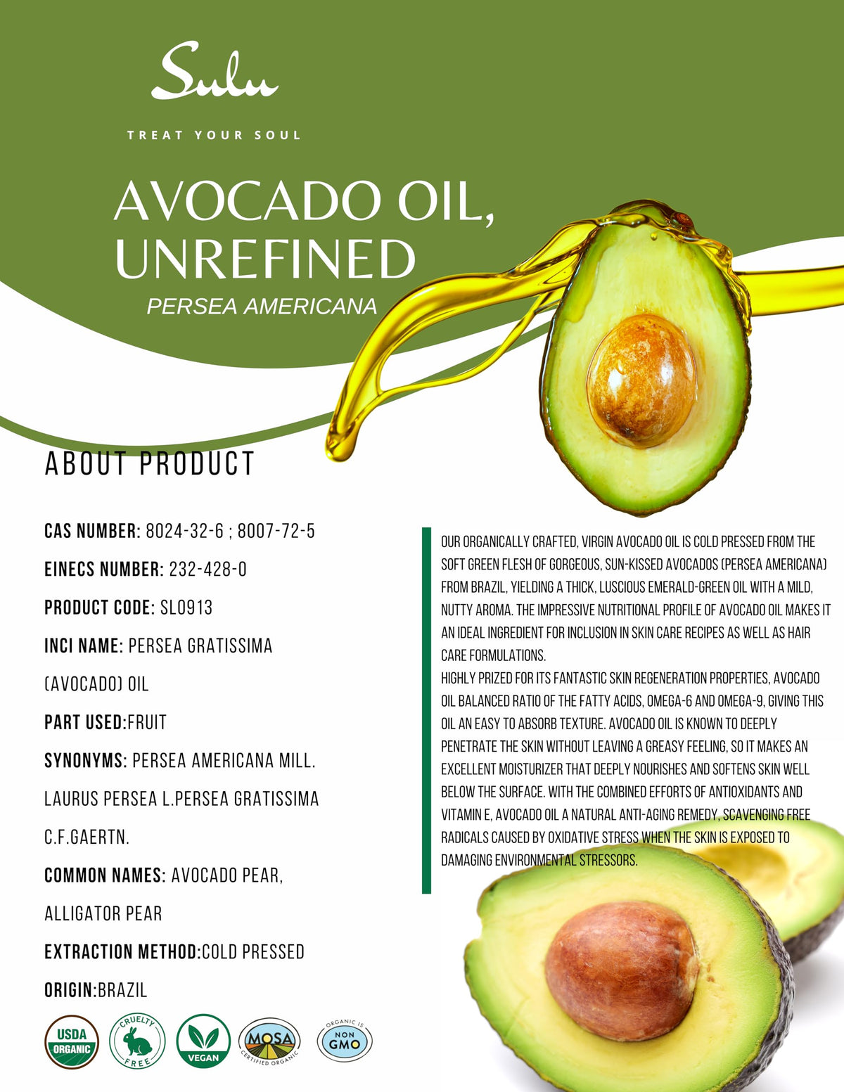Sulu Organics avocado oil in a kitchen setup for healthy finishing and finishing drizzles.