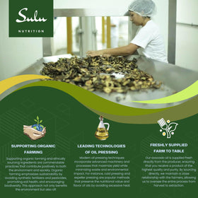 SULU Organics avocado oil pour shows versatile use in cooking and moisturizing routines.