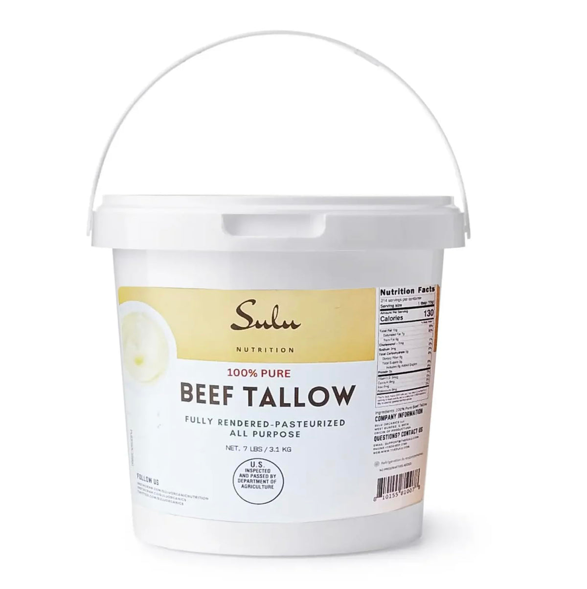 Sulu Organics beef tallow 7lb bottle showing pure rendered fat for cooking
