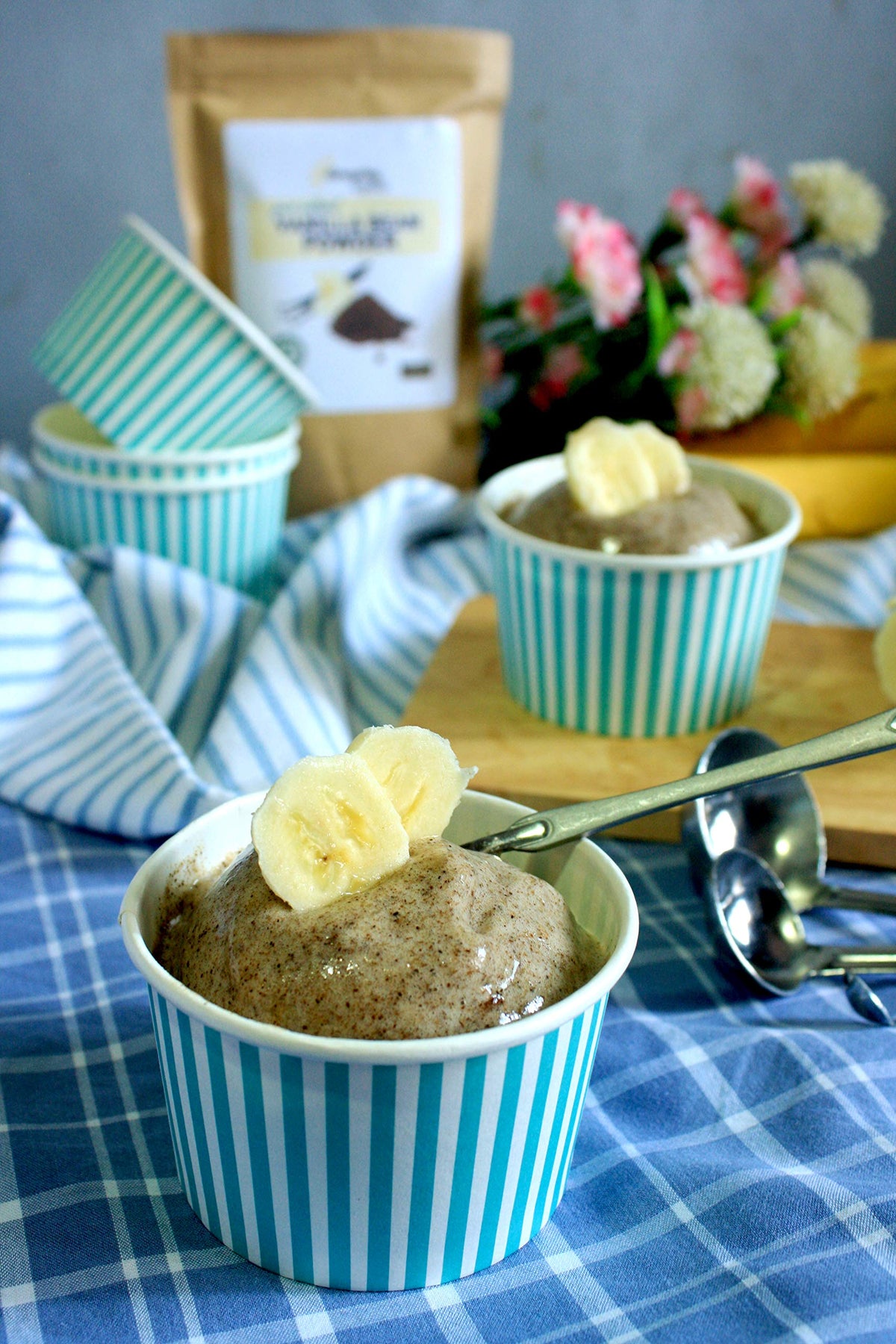 Summer Day Naturals Vanilla Bean Powder sprinkled on ice cream for natural vanilla depth