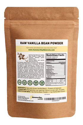 Summer Day Naturals Vanilla Bean Powder glass jar closeup signaling fresh ground vanilla for baking