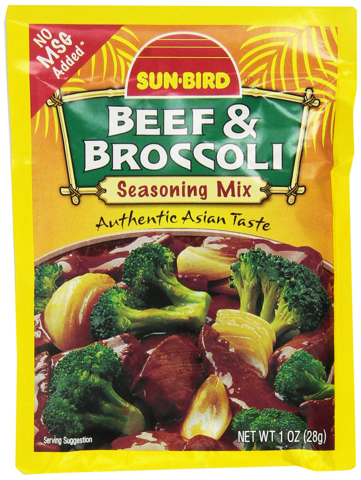 Sun-Bird beef and broccoli seasoning packets ready for quick meals.