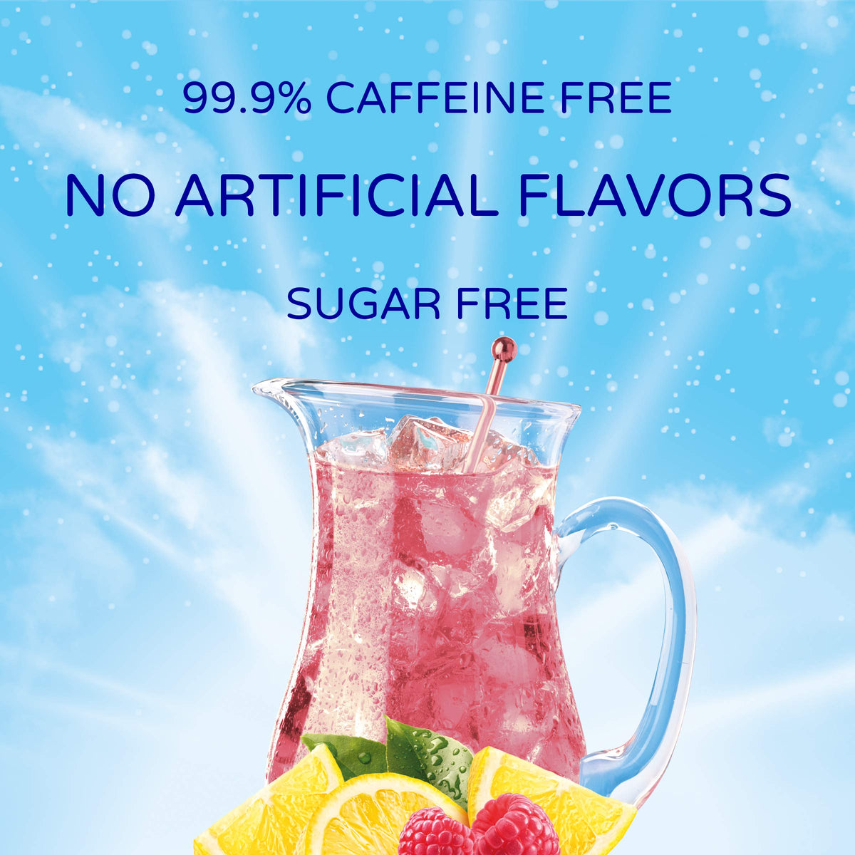 Sun-Maid Crystal Light Raspberry Lemonade pitcher ready to serve at meals.